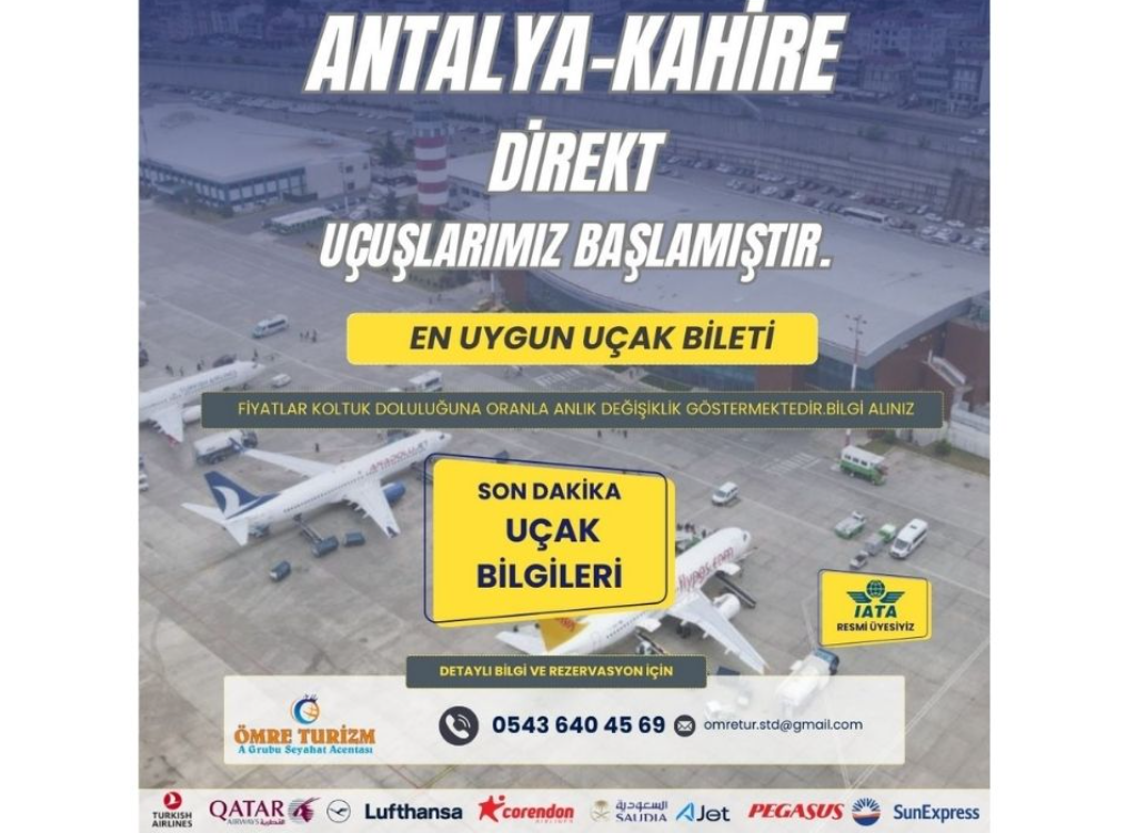 Antalya-Kahire DİREKT UÇUŞLARIMIZ BAŞLAMIŞTIR.